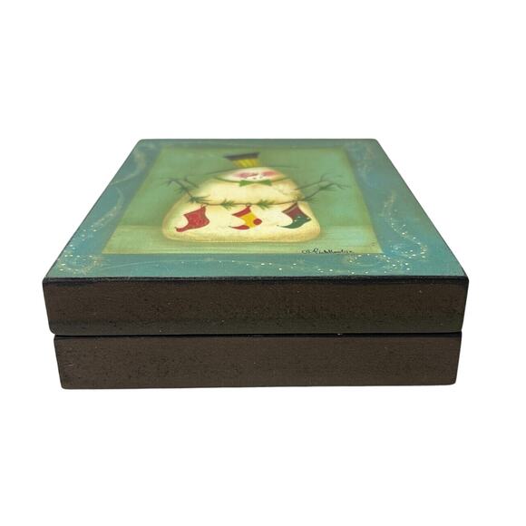 Lot Of 2 Snowman Stringing Socks & Stars Framed Picture by Fiddlestix 7" x 5" - Picture 5 of 14